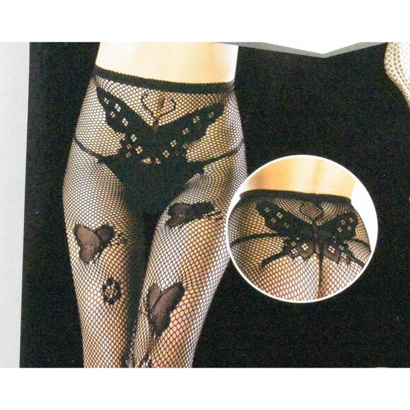 Butterfly Print Ladies Fishnet Tights Stockings with Large Diamond Shape - Picture 2 of 7